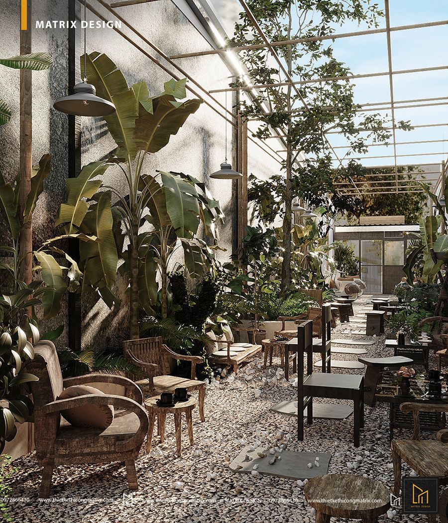 thiết kế cafe sân vườn phong cách retro